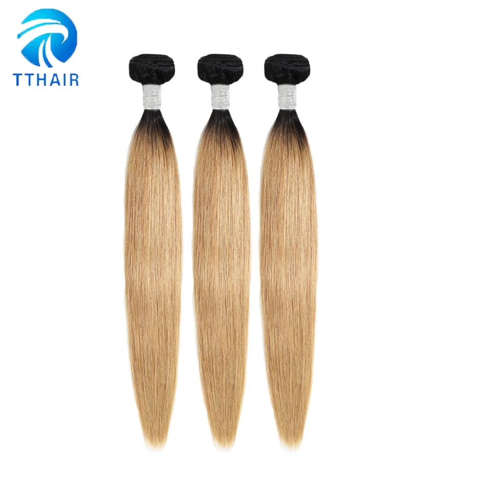 TTHAIR 1B 27 медовый блонд пучки волос от светлого до темного цвета Remy человеческие пряди для наращивания волос бразильские волосы переплетения пучки разноцветные шиньоны