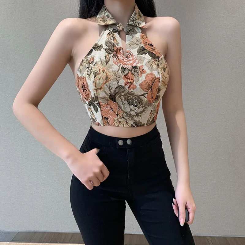 

Collar Crop Tank Top Ladies Bodycon Office Women Tank Top Holiday Lace Up Y2k Tops Female Gothic Clothing cute tops satin shirt