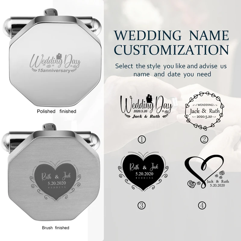 Custom Cufflinks for Men's Wedding Gifts Exquisite Octagon Engraved LOGO Cuff Links for French Shirt Best Groom's Jewelry