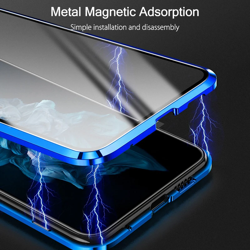 Чехол P30 Lite для Huawei P40 P20 Pro металлический магнитный чехол 360 из закаленного стекла