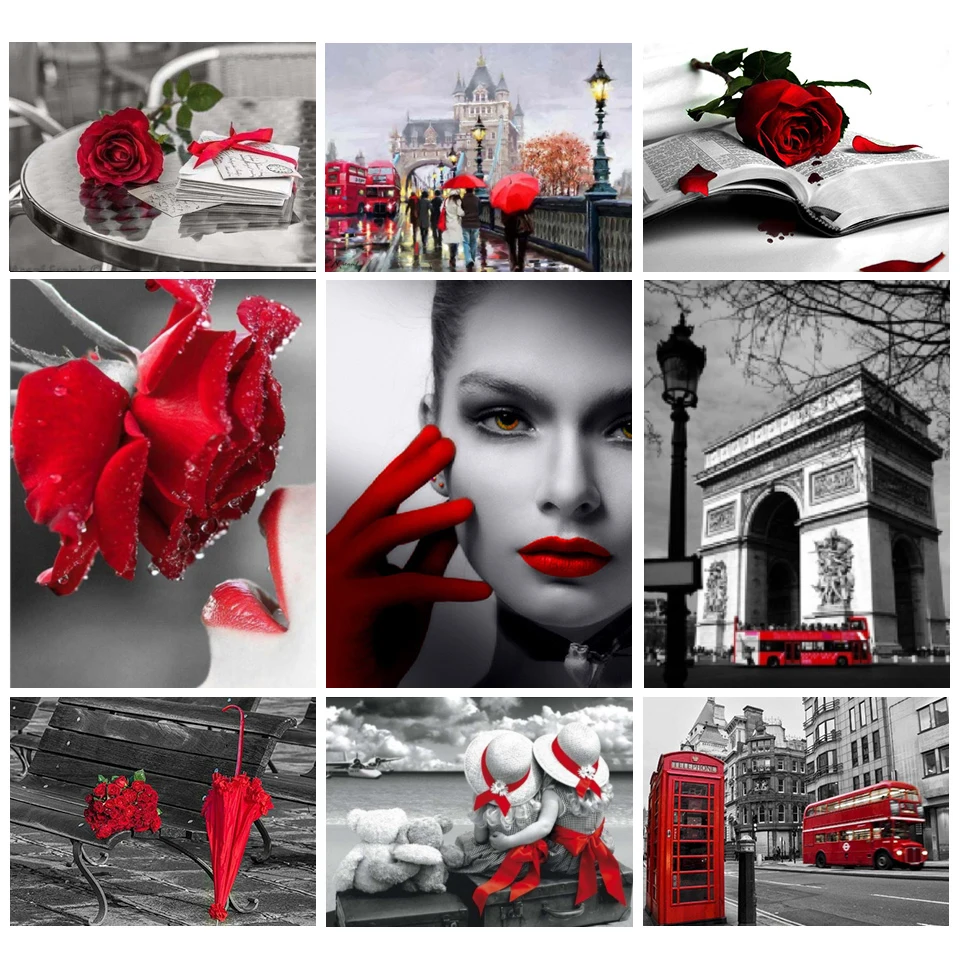 

5D DIY Алмазная вышивка красная и черная серия Алмазная картина мозаика полная вышивка крестом Стразы Живопись Домашний Декор подарки