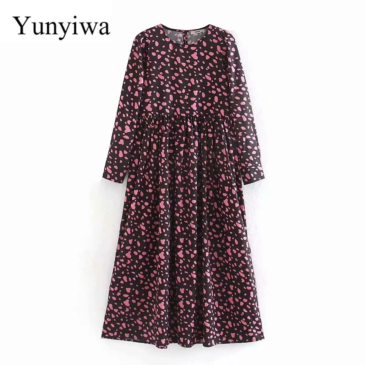 2020 женское платье с длинным рукавом и круглым вырезом принтом Edpher повседневные