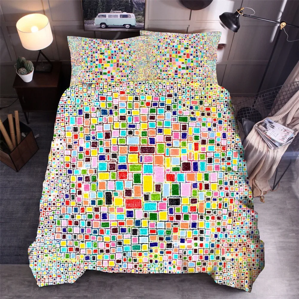 

Nordic Simple Bed Linens Set Bedclothes Digital Printing Colorful Geometric Duvet Cover Set Home Textile Soft Adults Bedding Set