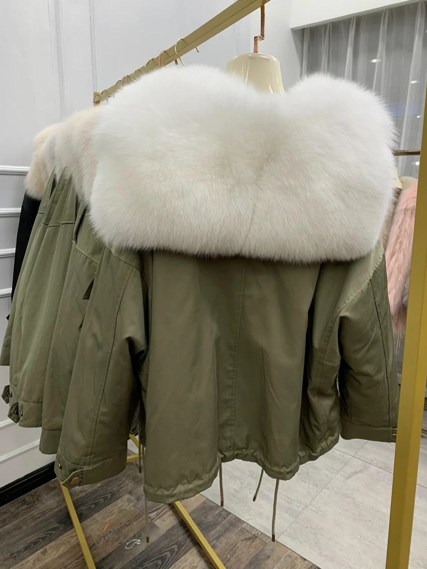 New Womens Winter Coats 2021 Women Warm Real Fox Fur Coat Imported Rex Rabbit Fur Liner Oversized Streetwear Women Parkas