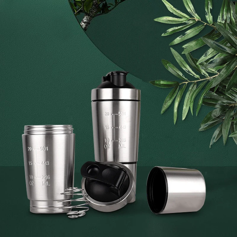

304 Stainless Steel Whey Protein Powder Sports Shaker Bottle Gym Nutrition Blender Shaker Cup Vacuum Mixer Outdoor Drinkware