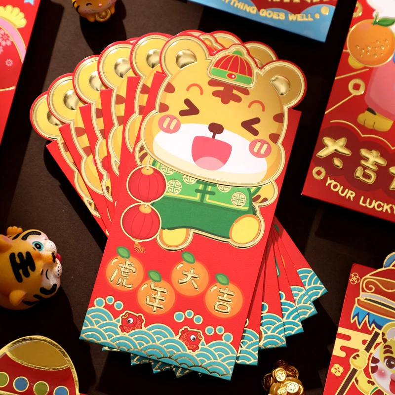 

4pcs/6pcs Cartoon Red Envelope Red Packet For Gift Money Spring Festival Chinese Zodiac Traditional Hongbao 2022 Year Of Tiger