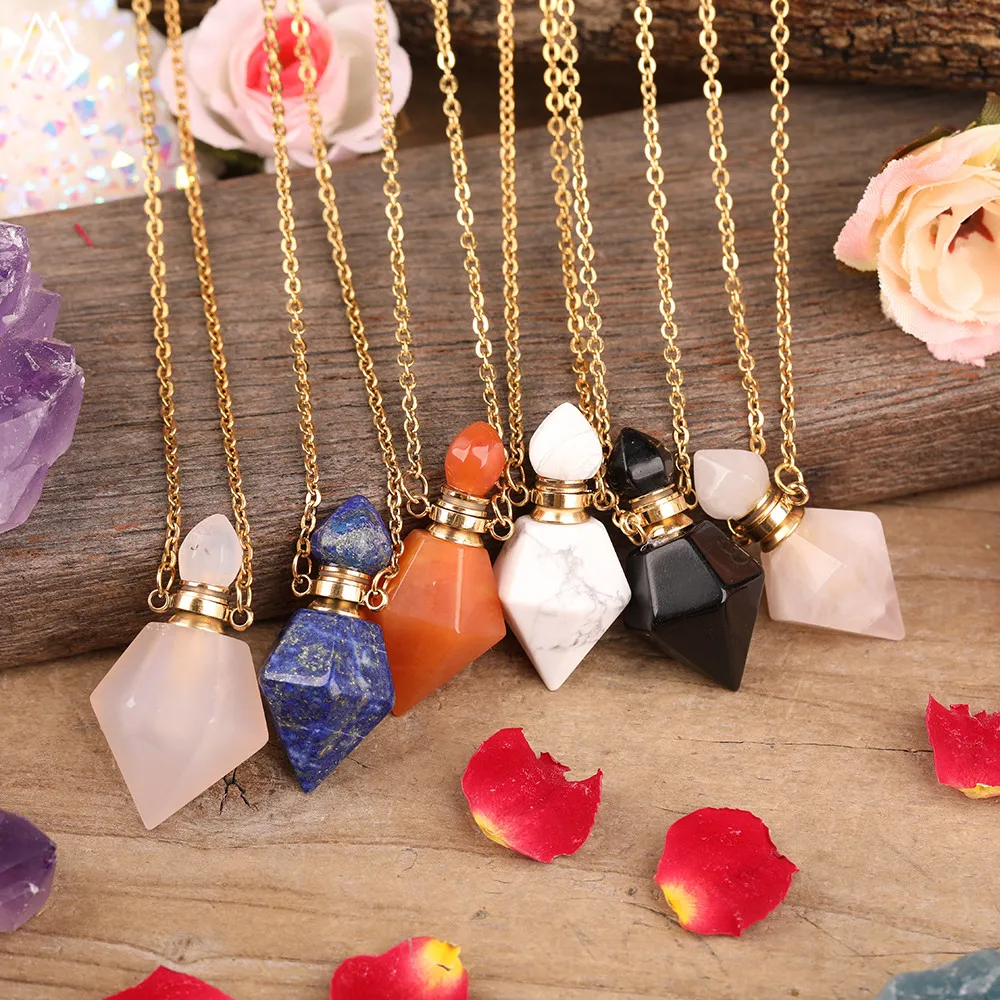 Граненая ромбовидная цепочка из нержавеющей стали ожерелье с белыми бирюзовыми