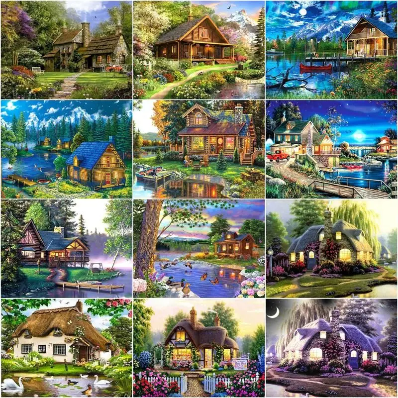 

CHENISTORY Diy Oil Painting By Number House Scenery Home Decor Drawing Hand Unique Picture Summer Landscape Gifts On Wall Art