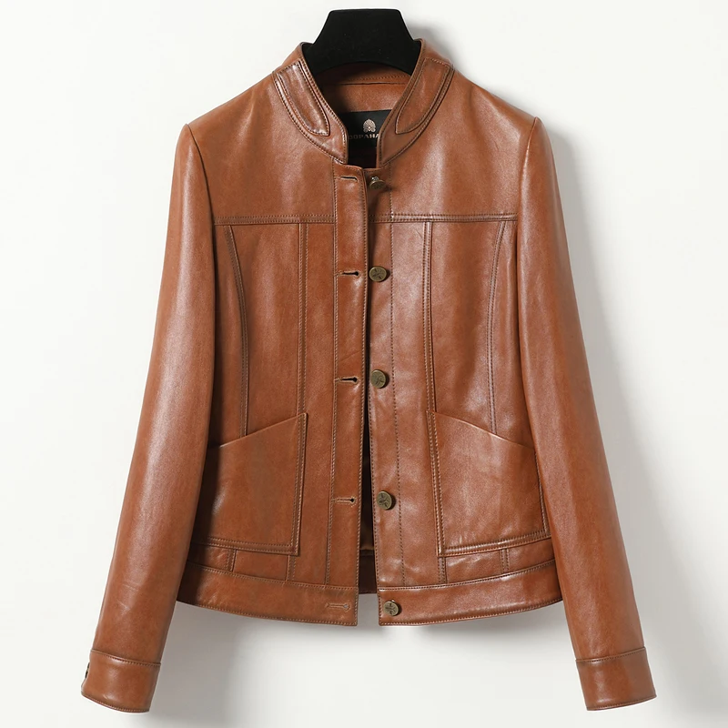 

2021 туфли на высоком каблуке; Сезон весна-осень; Натуральная кожа; Куртка для женщин, воротник-стойка, воротник-стойка на пуговицах из овечьей...