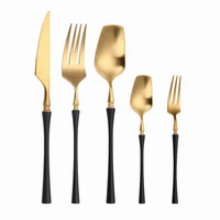 black gold matte cutlery set stainless steel dinnerware set 5pcs knives forks coffee spoons kitchen dinner luxury tableware set