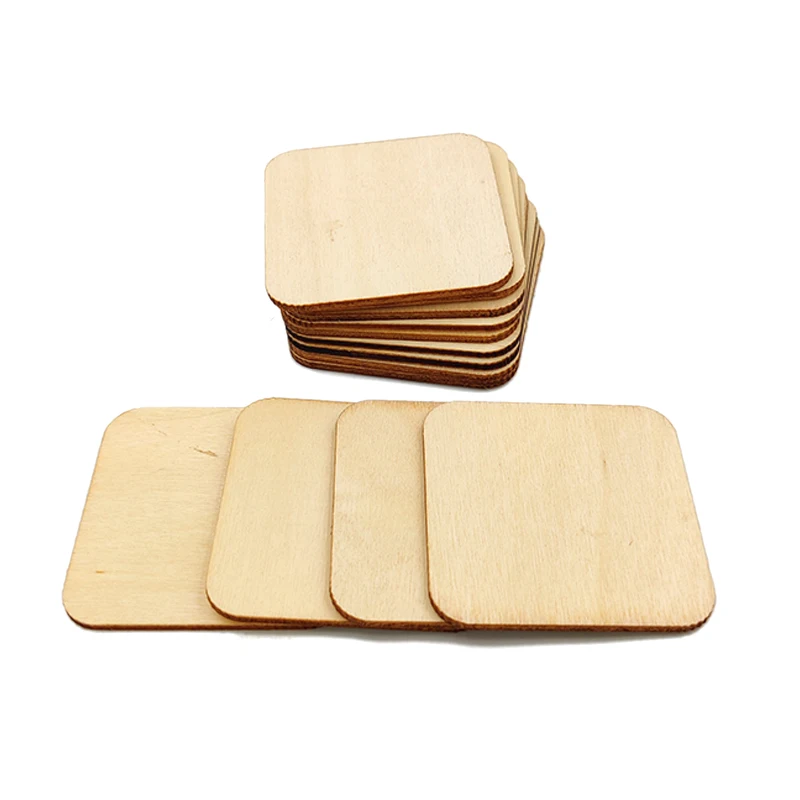 

100pcs 60-100mm Unfinished Square Blank Square Wood Pieces Wooden Cutouts for DIY Arts Crafts Project Home Decoration