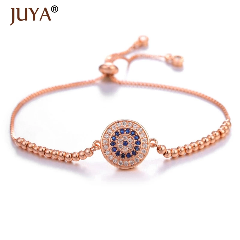 rose gold JUYA Медь инкрустированные CZ Мода Турецкий синий циркон круглый зловещий глаз/оболочка/Сердце Браслеты для женщин счастливый амулет ювелирные изделия Bileklik - Окраска металла: rose gold