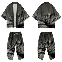 mens kimono cardigan and pant suit streetwear japanese clothes yukata samurai costume haori obi beach jacket
