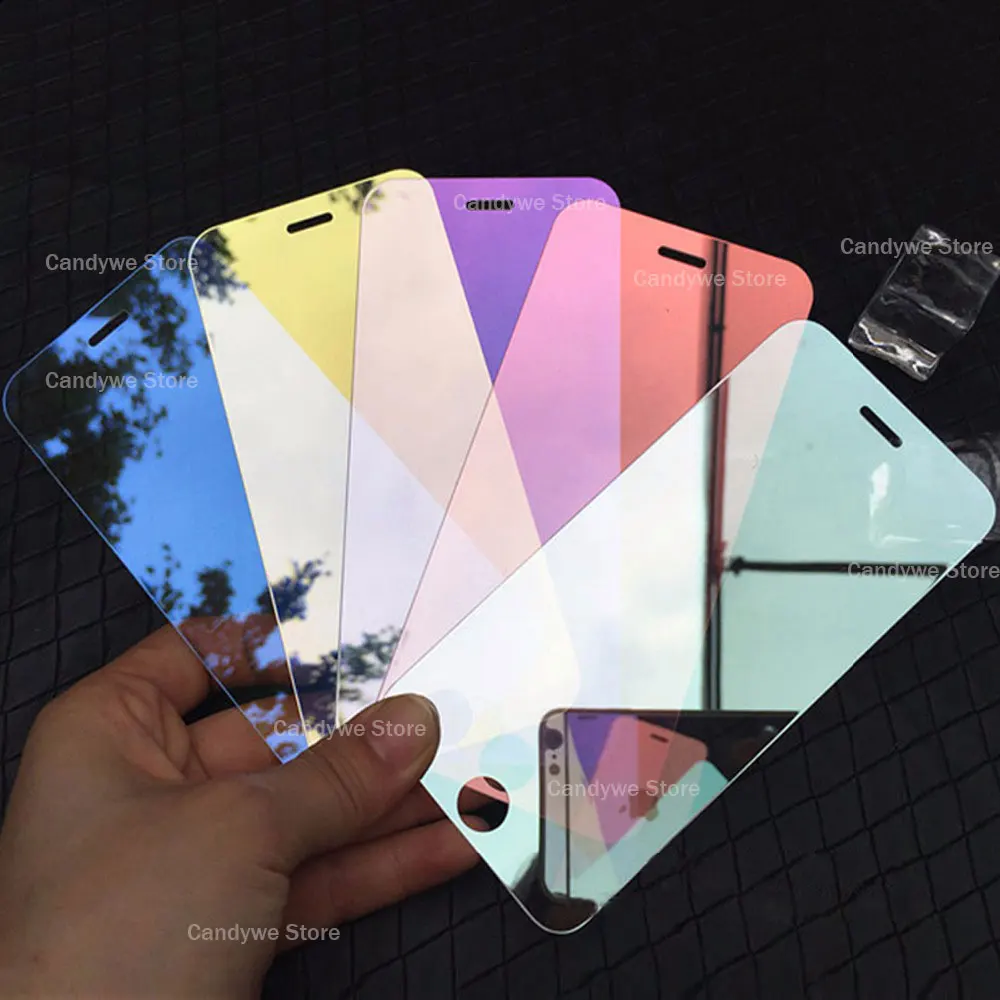 9H цветное зеркальное Закаленное стекло протектор экрана для iPhone X XS 5 5S SE 6 6S 7 8 Plus полное покрытие пленка защитный чехол