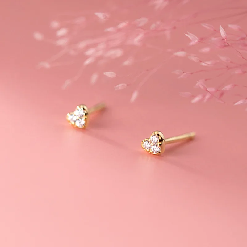 

OEIN 925 Sterling Silver Love Stud Earrings For Women Cute Tiny Dot/Triangle Zircon Fine Ear Jewelry Earrings 2021 Trend