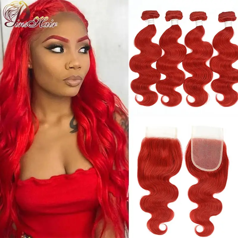 Цветной Горячее Красное бразильские волнистые волосы для придания объема пряди