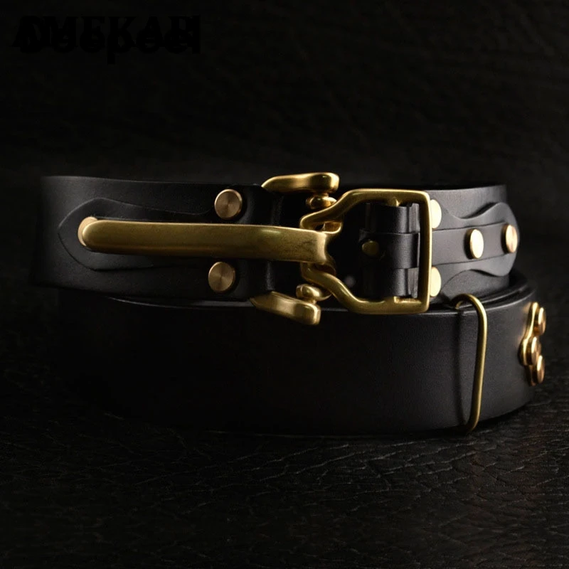 Belt 1pc 3.8*110-125cm Men's First Layer Cowskin Belt Handmade Genuine Leather Knight Belts Brass Pin Buckle Waistband