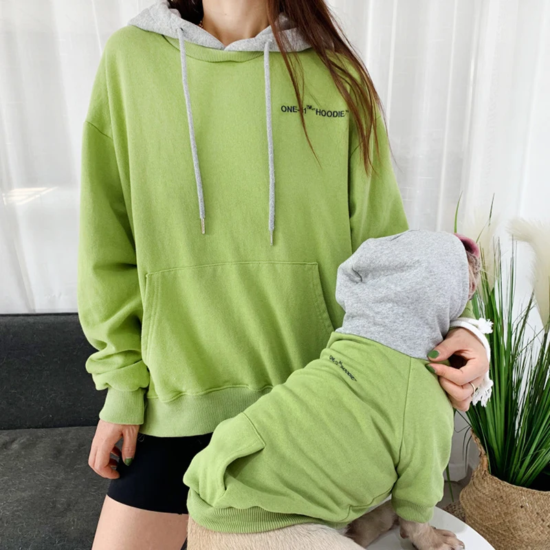 Осенний комплект одежды для собак и людей однотонный свитшот маленьких средних