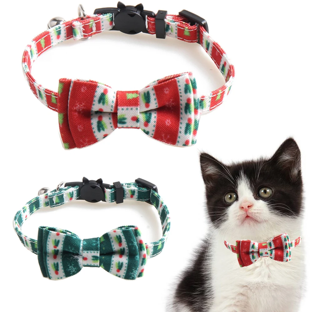 

Cute Bowknot Cat Collar with Bells Christmas Chihuahua Puppy Bow Tie Adjustable Pets Kitty Necklace Collars Cats Pet Supplies