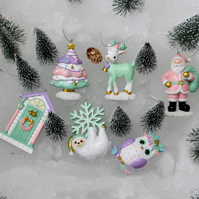

New 2021year Christmas Decorate Home Hanging Set Snowman Christmas Tree Ornaments Christmas House Hanging Resin Pendant