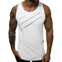 men tank top summer stylish solid color o neck sleeveless ripped slim fit vest sports fitness bottoming top sweatshirt
