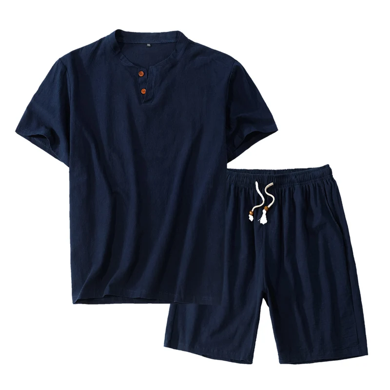 

Free shipping men's large size Linen short sleeve t shirt casual v-neck loose two-piece sets t shirts set 8xl 9XL hip hop 150kg