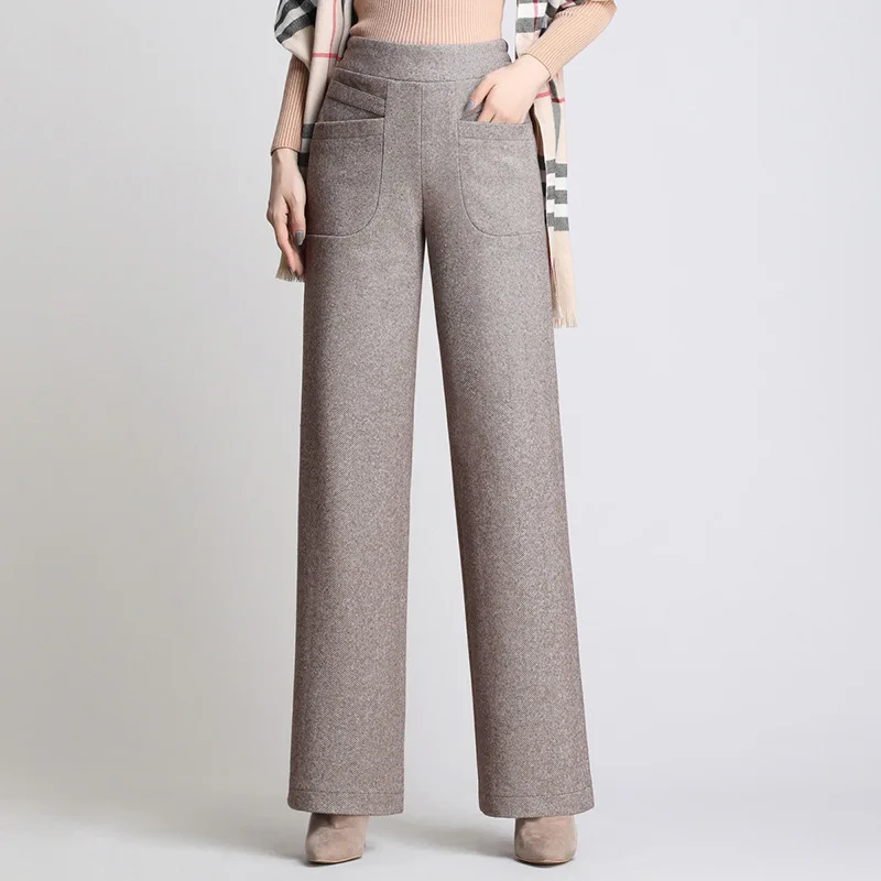 Женские Эластичные шерстяные брюки прямые облегающие эластичные большого