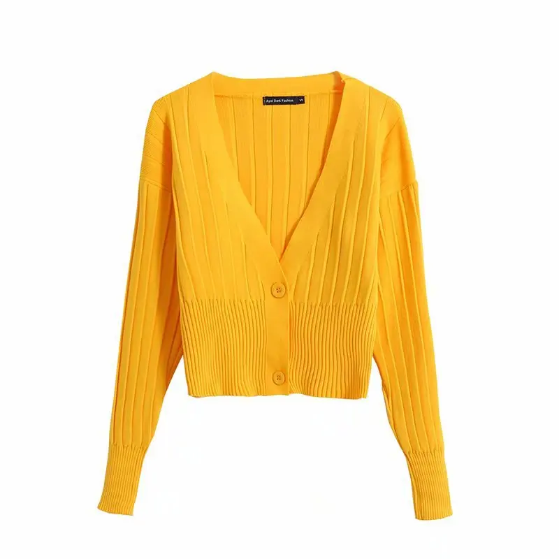 

2021 spring and autumn Europe and the United States loose casual fashion trend front button sexy deep V-neck knit cardigan