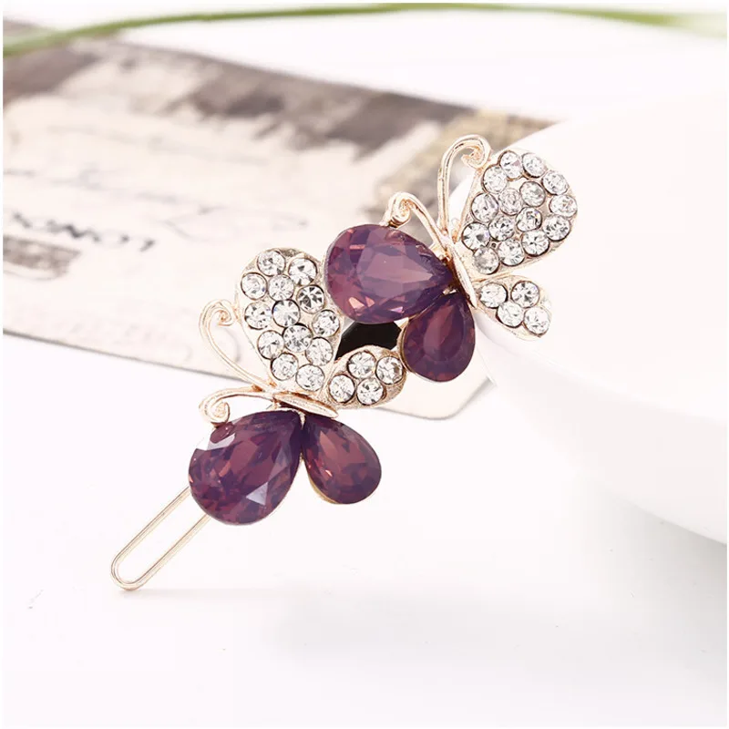 Fashion Shiny Crystal Butterfly Hairpins Hair Clips For Women Girls Korea Rhinestone Barrette Wedding Accessories Headwear | Украшения и