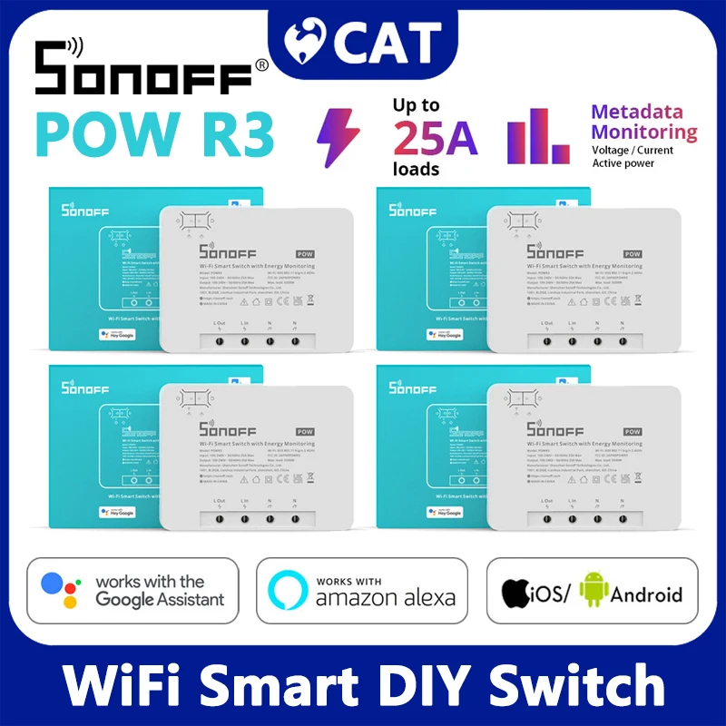 

SONOFF POW R3 25A Power Monitor WiFi Smart Switch Overload Protection Energy Saving Track On eWeLink Voice Control Via Alexa New