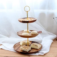 cake holder 3 tier tray stand solid wood home decor table serving tray wooden with metal decorative handle cake cupcake cookie