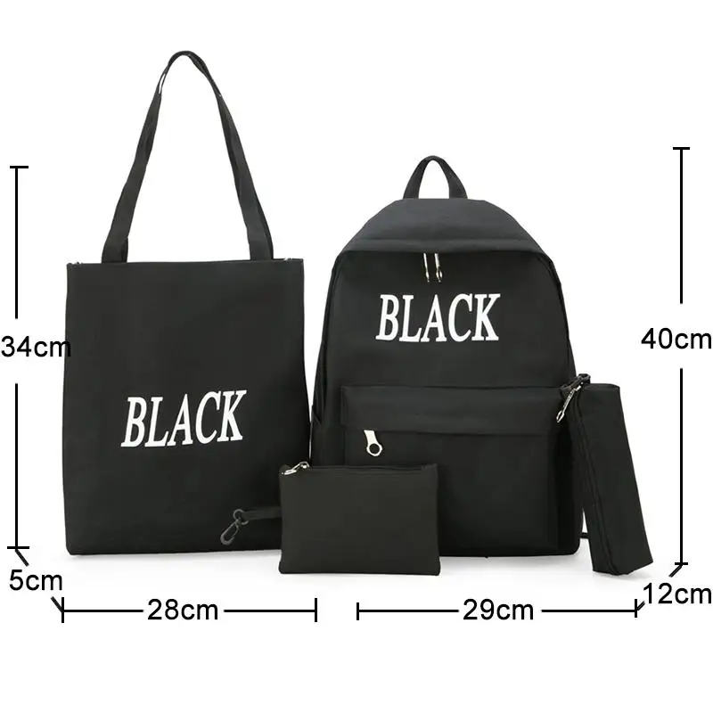 

4pcs/set Children School Bags for Teenage Girls Canvas Backpack Lightweight Kids Print Backpack Female Travel Bags High Capacity