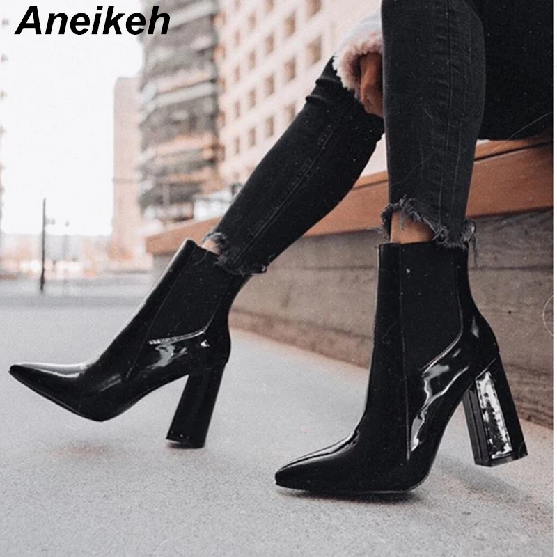 Женские ботильоны из искусственной кожи Aneikeh черные однотонные на высоком
