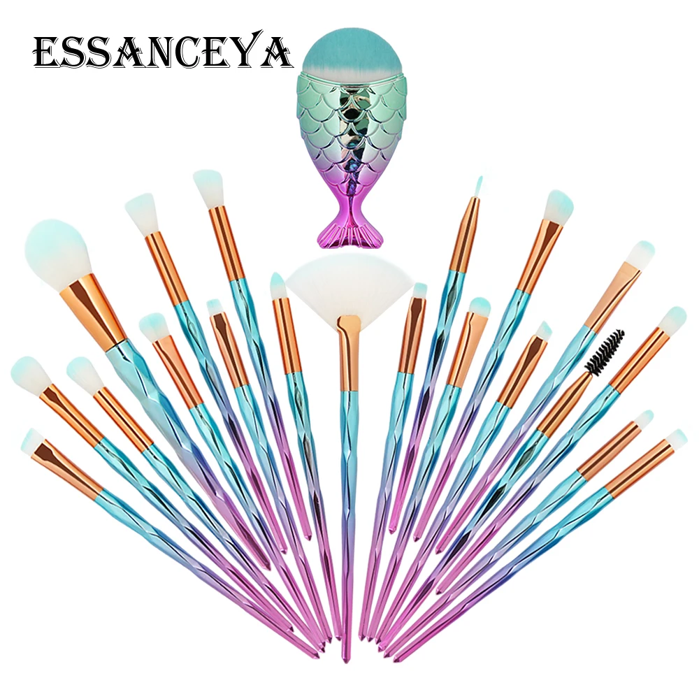 ESSANCEYA Горячая 11/21 шт. Русалка алмазные кисти для макияжа комплект рыбий хвост основа для макияжа лица Румяна Тени для век макияж кисть для смешивания кисти для макияжа