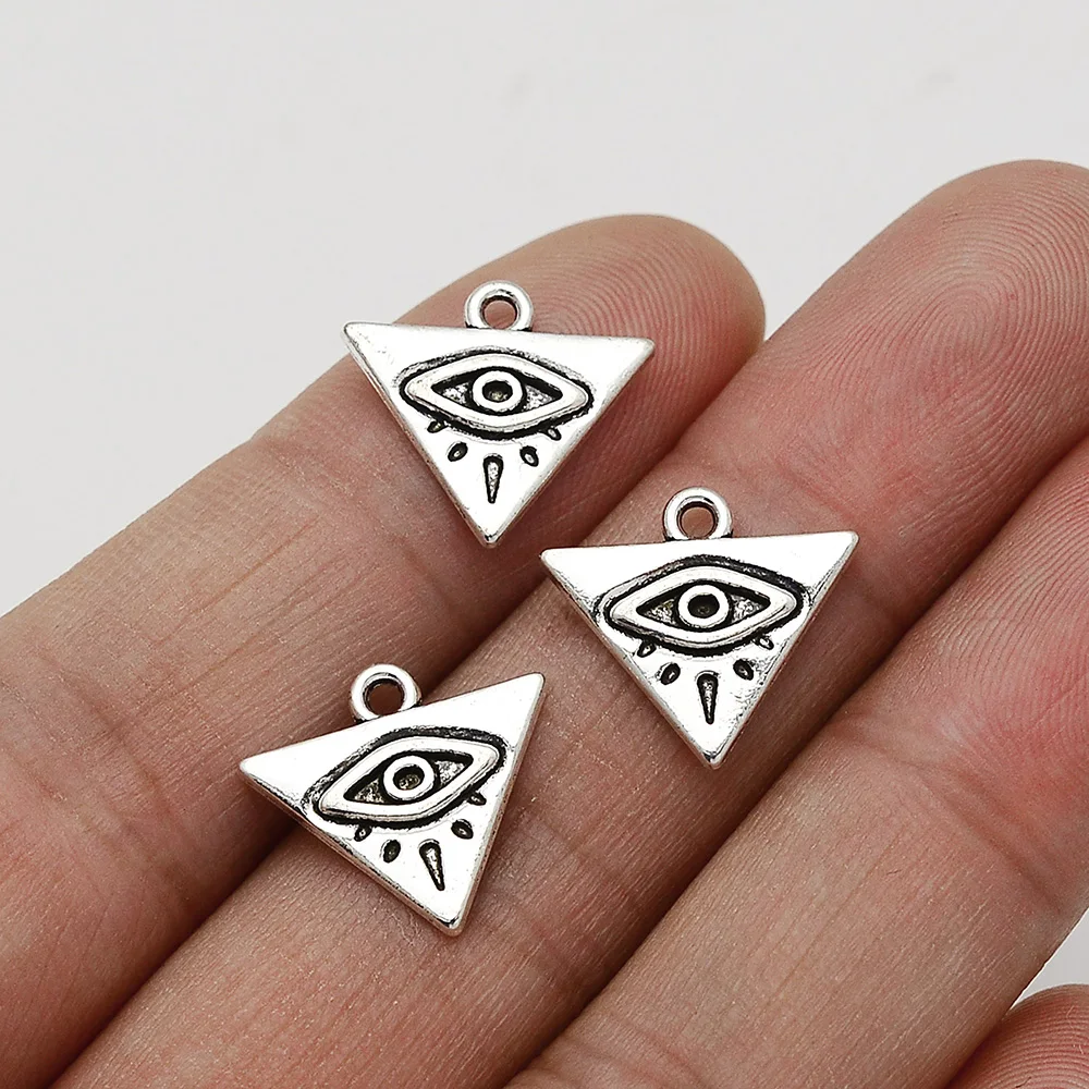 40pcs/Lots 14x16mm Antique Silver Plated Triangle Eyes Charms geometric Pendants For Diy Bracelet Designer Wholesale Accessories