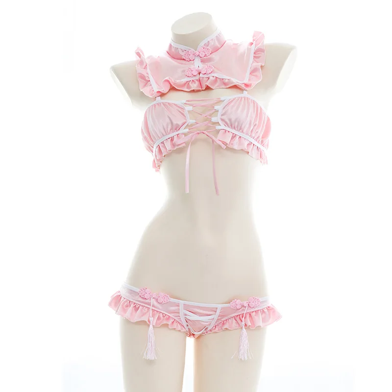 Japanese Anime Sexy Cow Cosplay Outfit Erotic Lingerie Naughty Pink Maid Costume for Women Girls Ddlg Roleplay Bikini Set | Тематическая