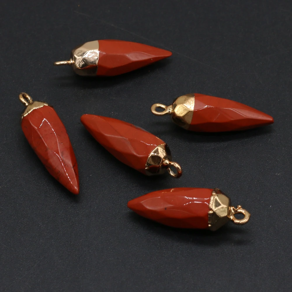 

Wholesale10PCS Natural SemStone Red Stone Rhombus Gold-plated Pendant Crafts MakingDIY Necklace Earring Charm Jewelry Gift Party
