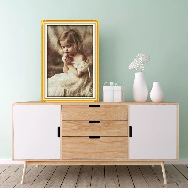 Joy Sunday девушка ангел полная сетка вышивка китайский крест DMC 14CT вышитый холст