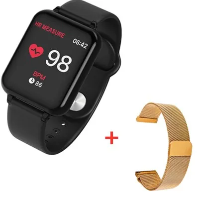 add steel strap Умные часы B57, водонепроницаемые, пульсометр, кровяное давление, несколько видов спорта, умные часы для женщин, носимые часы, мужские умные часы - Цвет: add steel strap