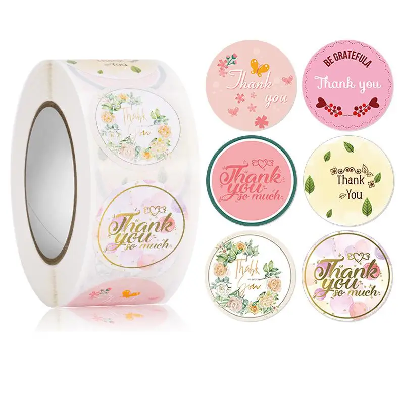 

500pcs Floral Thank You Stickers Roll for Greeting Cards Flower Bouquets Self-Adhesive Labels for Gift Wraps Tags Mailers Bag
