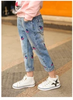kids denim trouser jean children clothing girls jeans spring and autumn baby pants cherry embroidered trousers size 3 12years
