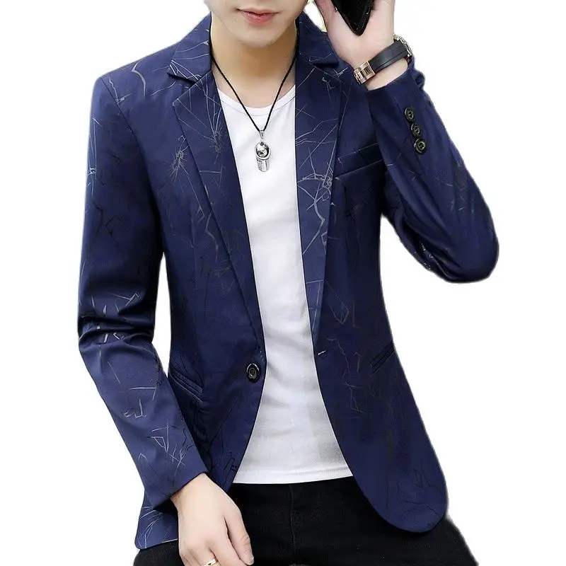 Пиджак мужской приталенный модный белый пиджак с цветами синяя фиолетовая