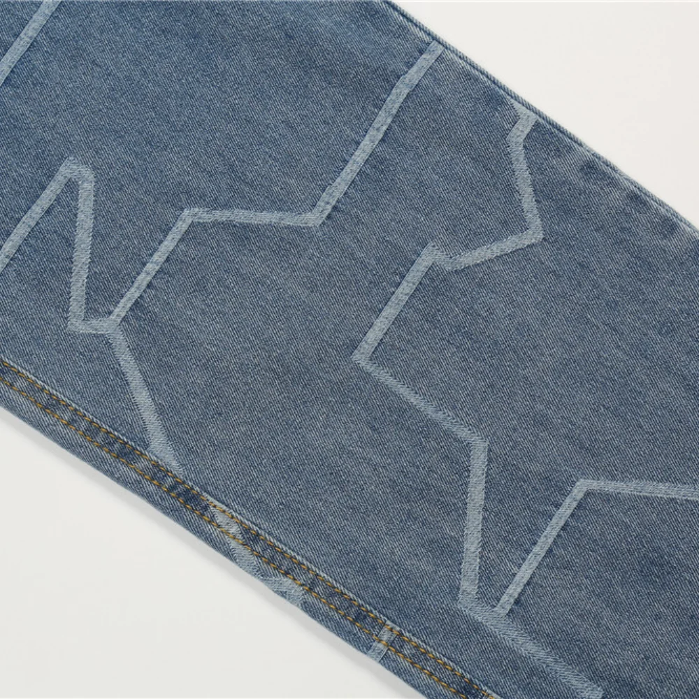 2021 New Arrival Geometry Graphic Blue Vintage Men Baggy Jeans Trousers Hip Hop Straight Casual Loose Denim Pants Pantaloni Uomo