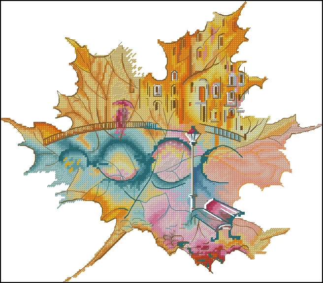 

Набор для вышивки крестиком 14 карат, Набор для вышивки без принта, с изображением осенних листьев, с вышивкой, ручная работа, домашний декор