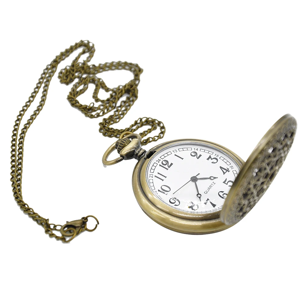 

Vintage Gift Bronze Quartz Round Retro Portable Daily Battery Powered Carved Pattern Pocket Watch