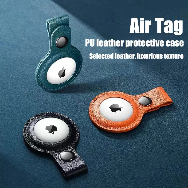 

luxurious Shockproof Protective Case For Apple AirTag Leather Hangable Key Ring Luggage Tag Bag Charm Loop