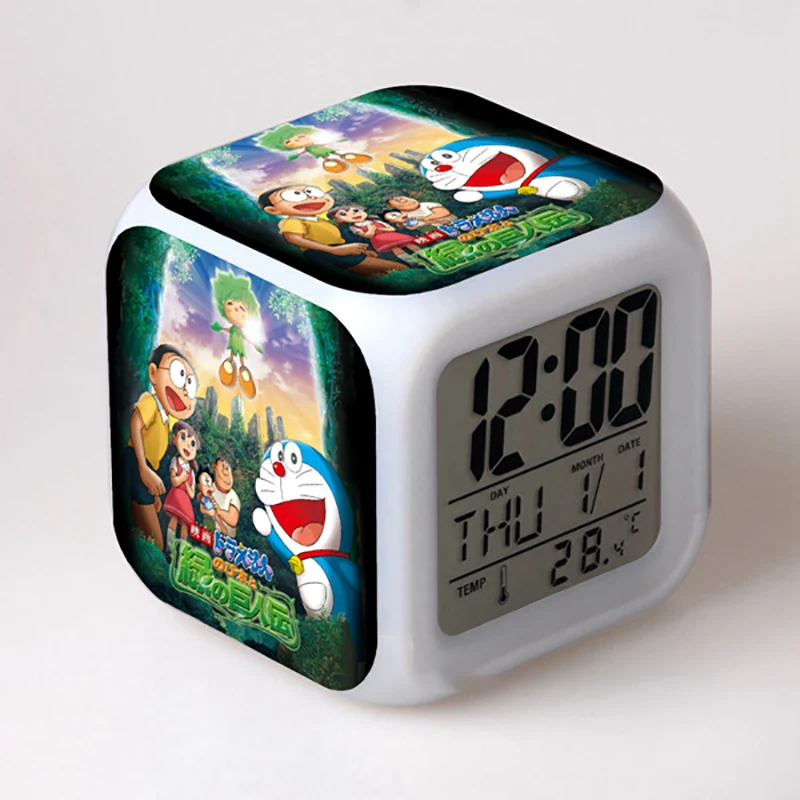 

Anime Doraemon Toys LED Touch Multi-function Cartoon Alarm Clock Seven Color Night Watch Led Clock Fans Kids Children Gift