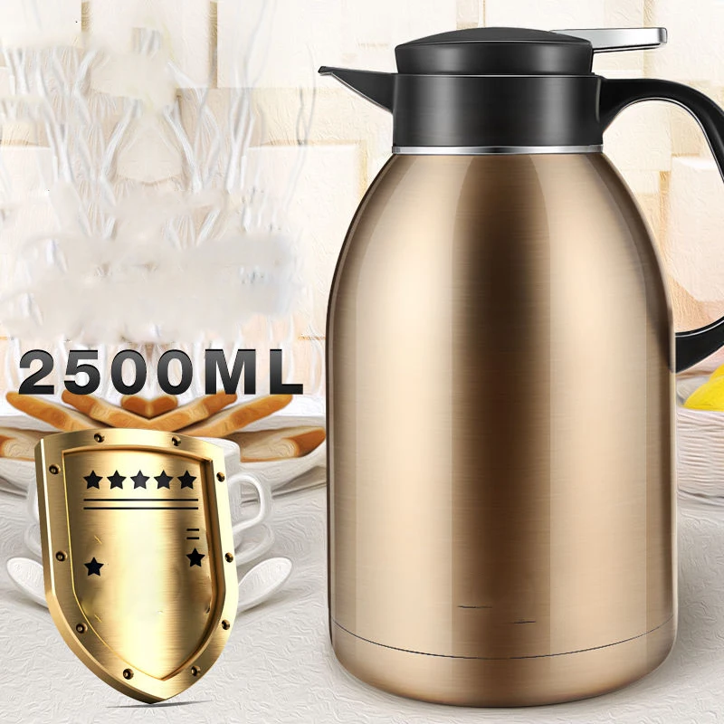 

Вакуумный чайник из нержавеющей стали для дома, ресторана, отеля, офиса, большой объем, вакуумный Открытый чайник, термос 2,5 л, изолированный ...