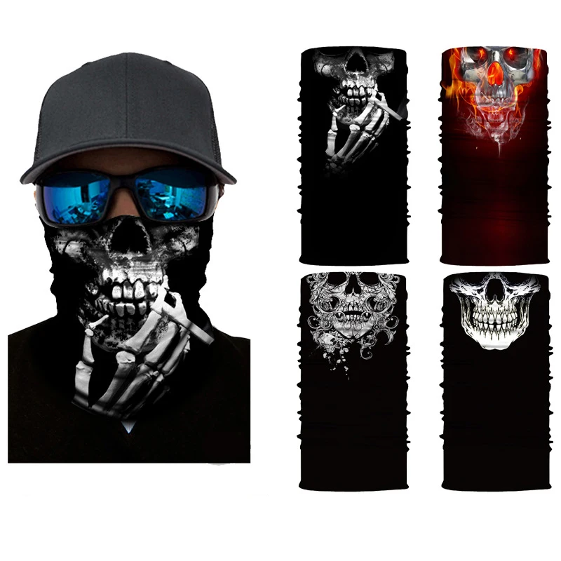 Высокоэластичный Бесшовный шарф с 3D черепом головной убор маска для лица езды на