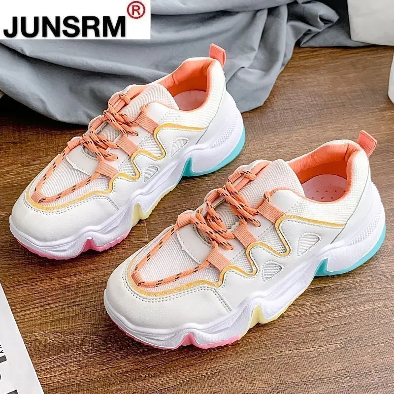 

Women's Shoes 2021 Comfortable Breathable Casual Shoes Autumn Women's Lace-up Mesh Sneakers Colorful Non-slip Platform Shoes